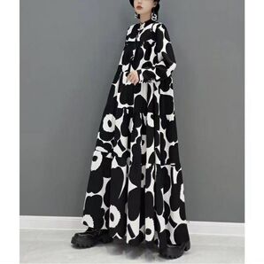 ロングワンピース 前開け 個性 ゆったり 大きめ
