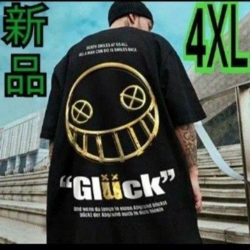新品 ビックT 4XL Tシャツ ブラック バックプリント ストリート 半袖 ゆったり ストリート ロゴ 黒