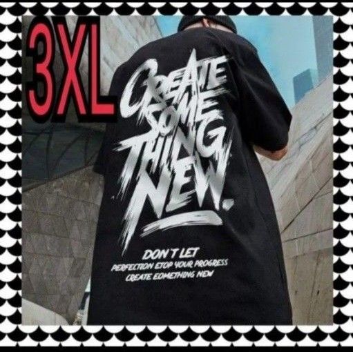 新品 3XL メンズ 半袖 ブラック Tシャツ オーバーサイズ ロゴ 黒 ストリート