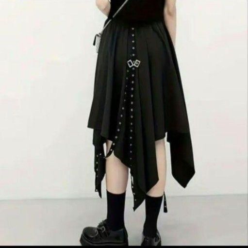 アシンメトリー ロングスカート ダークスタイル 黒 ストリート ブラック 新品