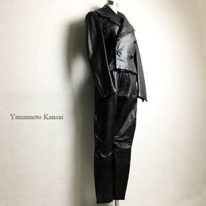  rare beautiful goods Yamamoto Kansai Yamamoto ..O'KEEFE Ram leather jacket pants setup original leather sheep leather trousers lady's Vintage 