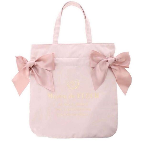 Maison de FLEUR ダブルリボントートバッグ ピンクベージュ