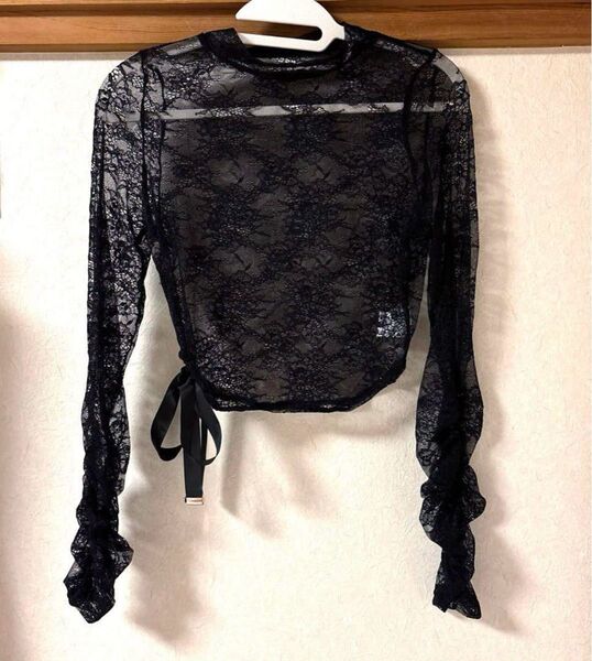 LIPSERVICE シアートップス レース チュール ブラック 黒 短丈