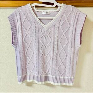 ニットベスト ラベンダー 制服風 150cm
