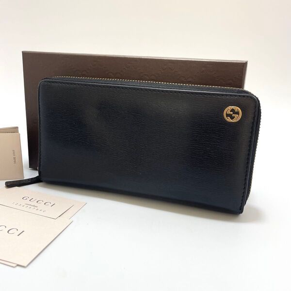 GUCCI グッチ 長財布 ラウンドファスナー インターロッキング メンズ 309705 レザー ジッピーウォレット