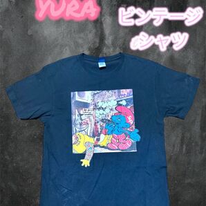 ★YURA YURA★ スマーフ&シンプソン和彫プリントTシャツ XL ブラック Tシャツ ヴィンテージ