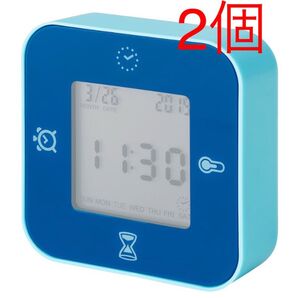 2個 新品 IKEA 四角い時計 温度計/アラーム/タイマー KLOCKIS クロッキス時計 7cmX7cm ブルー