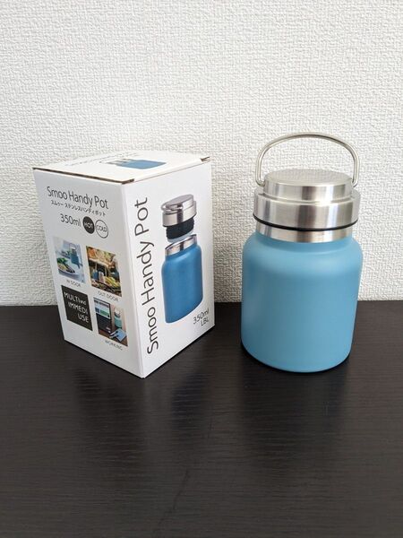 ステンレス製 携帯用 魔法瓶 フードポット 350ml ライトブルー 保冷 保温 スープジャー 弁当箱 スープ入れ 真空二重構造