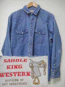 100 year and more. history . hold old shop USA brand key industries 80s Vintage Denim men's western shirt XL degree - pearl color snap-button 