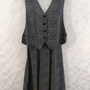 古着 一点物 スカートセットアップ ベストスカート 水玉模様 紺白 レディース 夏物 女子 リバーシブル セットアップ