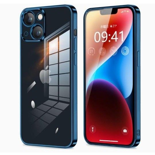 iPhone14 Plus ケース クリア スマホケース 薄型 TPU 軽量 衝撃吸収 ストラップホール付き(ブルー)