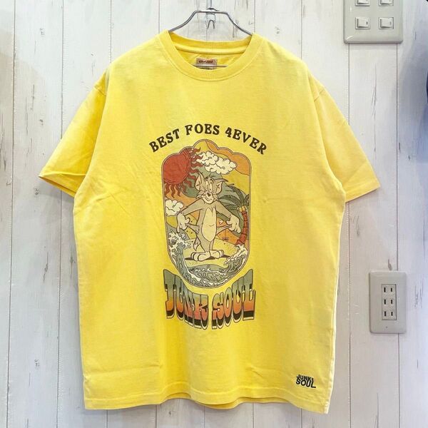 新品 タグ付き TOM&JERRY ボヘミアンTee トムとジェリー プリント クルーネック Tシャツ ヴィンテージ イエロー