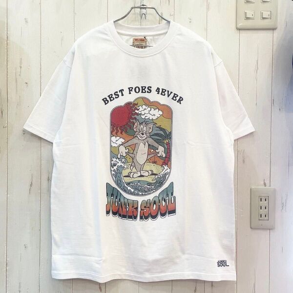 新品 タグ付き TOM&JERRY ボヘミアンTee トムとジェリー プリント クルーネック Tシャツ ヴィンテージ ホワイト
