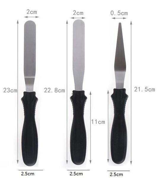 パレットナイフ 3セット 黒プラ柄スパチュラ ステンレス製 スライサークッキー 調理器具 デコレーション用品 ケーキ作り 料理用