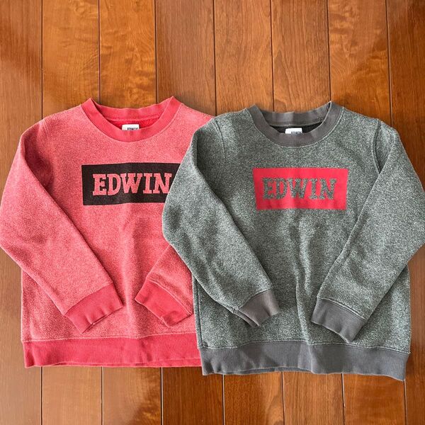 EDWIN エドウィン トレーナー スウェット グレー&レッド 裏起毛 120 まとめて