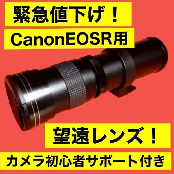 新品!緊急値下げ!CanonミラーレスEOSR用!望遠レンズ!カメラ初心者サポート付き!おすすめ!袋つき!アダプター付き