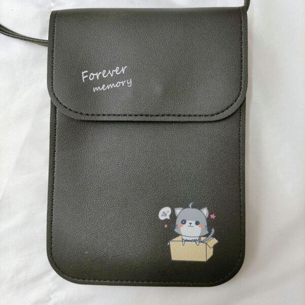 ショルダーバッグ スマホバッグ 約17×12×2.8㎝ レディース かわいい ねこ 猫 ブラック シンプル 散歩 お出かけ