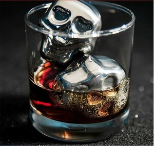  Cube ice stainless steel 4 piece set * Skull 2.5x5x1.5cm dissolving not party repeated use possible 