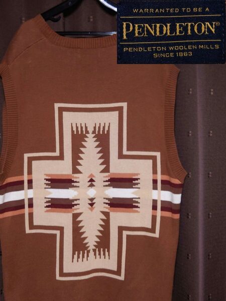 PENDLETON オルテガ柄ネイティブ コットン ベスト ニット キャメル