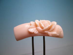 【江月】アンティーク・純銀 本珊瑚 薔薇彫刻のかんざし 9,81g