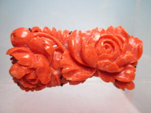 【江月】☆アンティーク・本珊瑚 牡丹彫刻のブローチ 16,78g