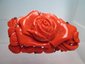 【江月】アンティーク・本珊瑚 綺麗な薔薇彫刻の帯留め 18,52g