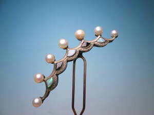 【江月】アンティーク・K9 彫金オパール＆オニキス真珠飾りのかんざし 6,27g 共ケース付