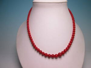 【Эдзуки】 СЕРЕБРО Красная коралловая бусина 2,5 мм ~ 7 мм Ожерелье 18 г 