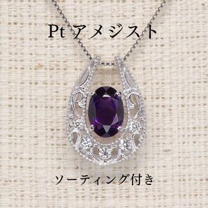 アメジスト ペンダントトップ 0.74ct Z5141 プラチナPt 馬蹄 パープル