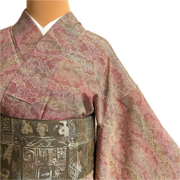 【B0216】着物 小紋 袷 えんじ 正絹 対象身長144-154㎝ 送料無料