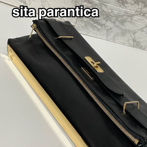 389★良品★sita parantica シータパランティカ クラッチバッグ レザー ブラック ゴールド金具