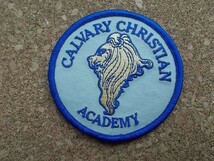 80sライオンCALVARY CHRISTIAN ACADEMYビンテージ刺繍ワッペン/カレッジ大学キリスト教クリスチャンCCAカスタム パッチ古着ワーク アメリカ_画像1