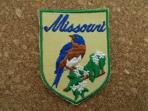 70s ミズーリ州 刺繍ワッペン小鳥/自然ビンテージ野鳥カントリーミュージック 音楽 州旗 USAアメリカ花