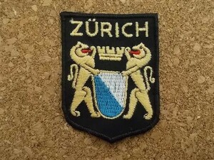 80s スイス ZURICH チューリッヒ ビンテージ刺繍ワッペン/獅子ライオン紋章パッチ旅行 土産スーベニア中立ライオン銀行エンブレム