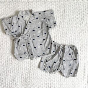 男の子 甚平 80cm 上下セット 魚柄 グレー