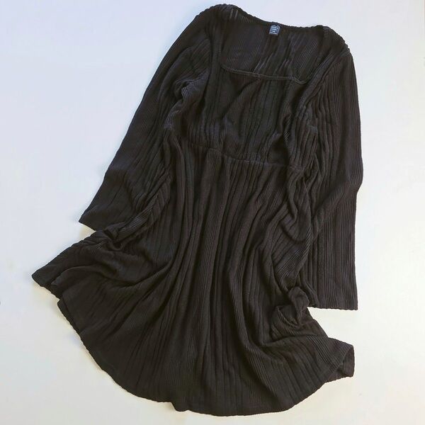 SHEIN シーイン レディースニットワンピース スクエアネックワンピース ロングワンピース ブラック 大きいサイズ ゆったり