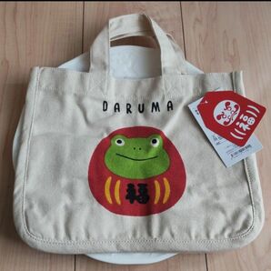 新品 ミニトート かえる だるま キャンバス トートバッグ ランチバッグ トートバッグ ミニ キャンパス生地