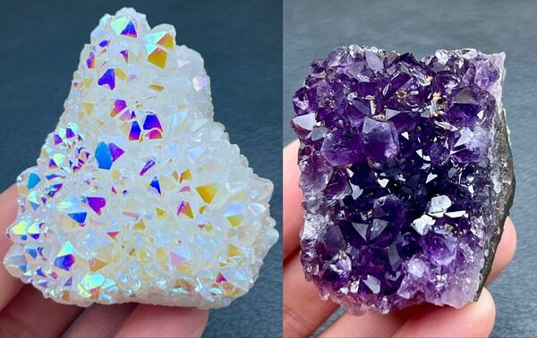 ★お得セット オーラ水晶クラスター+アメジストクラスター 2点セット 浄化