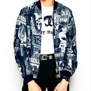 レア ヒステリックグラマー HG POSTERS総柄 リブジャケット ジップアップ デニムジャカード ブルゾン 希少新品廃盤モデル