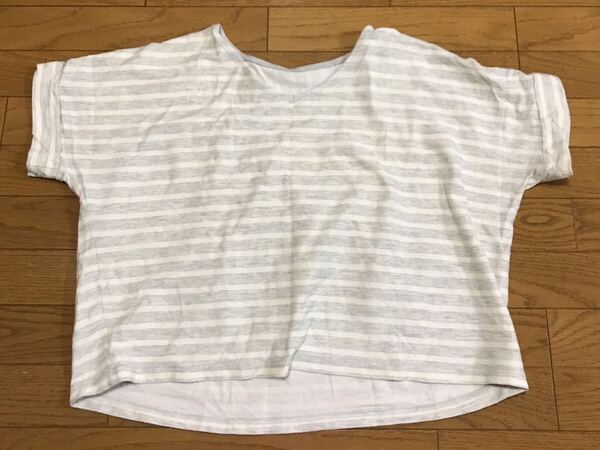 送料無料■ミンクス コットン ライトグレー ボーダー 半袖 カットソー サイズM