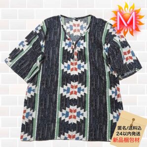 yul 半袖 和柄 ハーフボタン サイドポケット カットソー Tシャツ