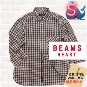 BEAMS HEART 七分袖 ラウンドカラー 2WAY 薄手 チェック シャツ