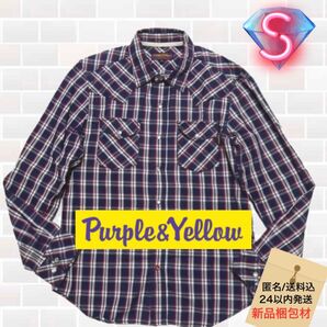 Purple&Yellow 薄手シャツ パープル タータンチェック ワークシャツ