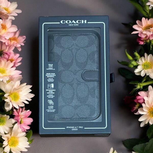 【CO-418】正規品 コーチ COACH iPhone 14 PRO ケース フォリオ・シグネチャー キャンバス