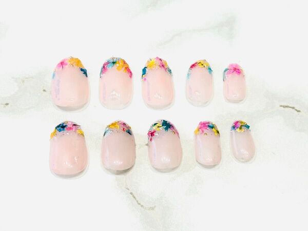 ネイルチップ 押し花 シンプル ピンク
