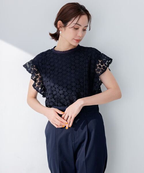美品 組曲 クミキョク【洗える】フラワーレース ブラウス チュニック