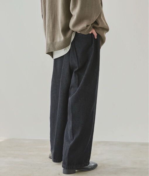 【超美品】【シティ】【人気】CTHY 12OZデニムセンタープレスワイドスラックス ブラック系 メンズ Sサイズ デニム