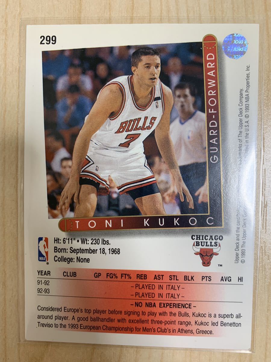 NBA Trading Card Toni Kukoc Upper Deck Rookie Card 94-95 トニー