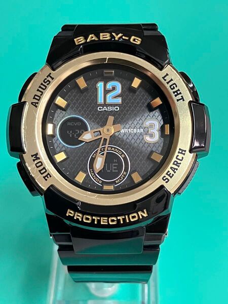 CASIOカシオBaby-G BGA-2100 電波ソーラー ブラック×ゴールド 稼働品 デジアナ