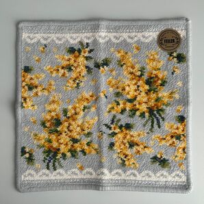 新品 フェイラー FEILER シェニール織 タオルハンカチ ハンドタオル 花柄 ミモザソラーレ グレー イエロー